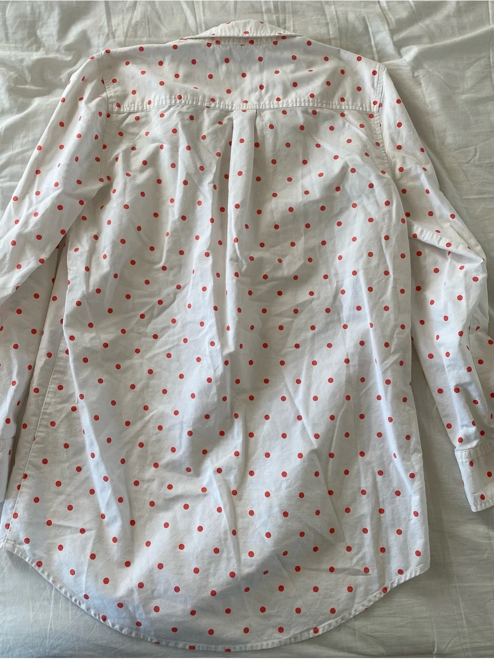 J. Crew White Button-Down Shirt with Coral Polka Dots